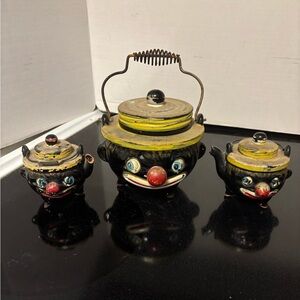 Vintage 1940’s redware clay clown face set